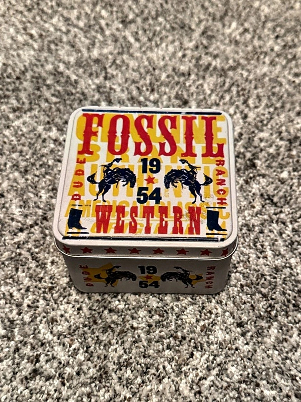 Fossil Dude Ranch Watch Tin White & Red